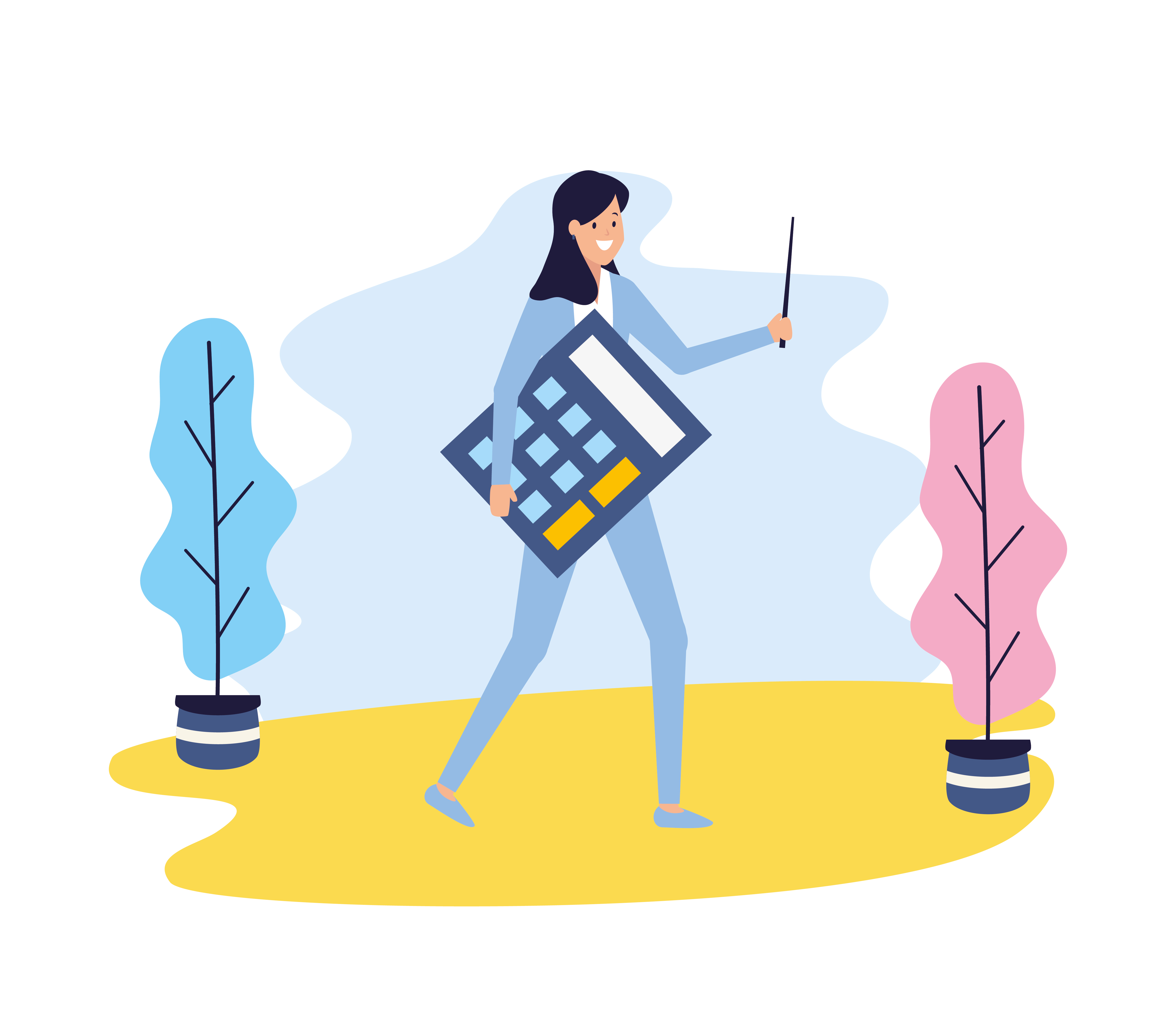 Animated image of woman and calculator 