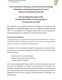 Opening Statement: Bob Jordan, Joint Committee on Housing, Local Government and Heritage, Remediation of Dwellings Damaged by the Use of Defective Concrete Blocks Bill 2022